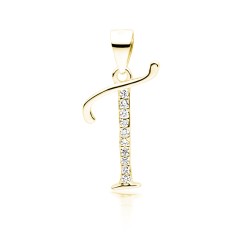 Pandantiv placat cu aur galben initiala litera T din argint cu pietre DiAmanti LZ0002G_T-DIA (Argint 925‰ 0,8 g.)